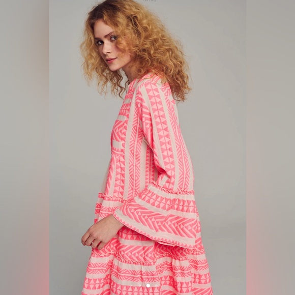 NWT DEVOTION TWINS Short ELLA Cotton MIni Dress Medium Petite MP Rose Neon Pink - Picture 4 of 11